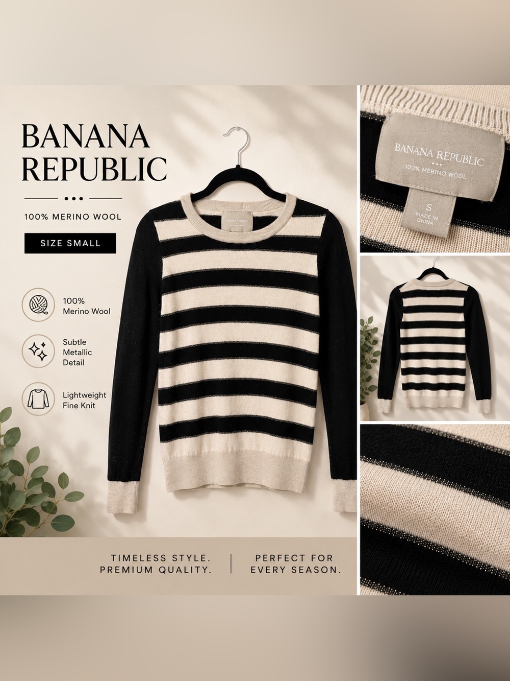 Banana Republic 100% Merino Wool Striped Sweater Size Small